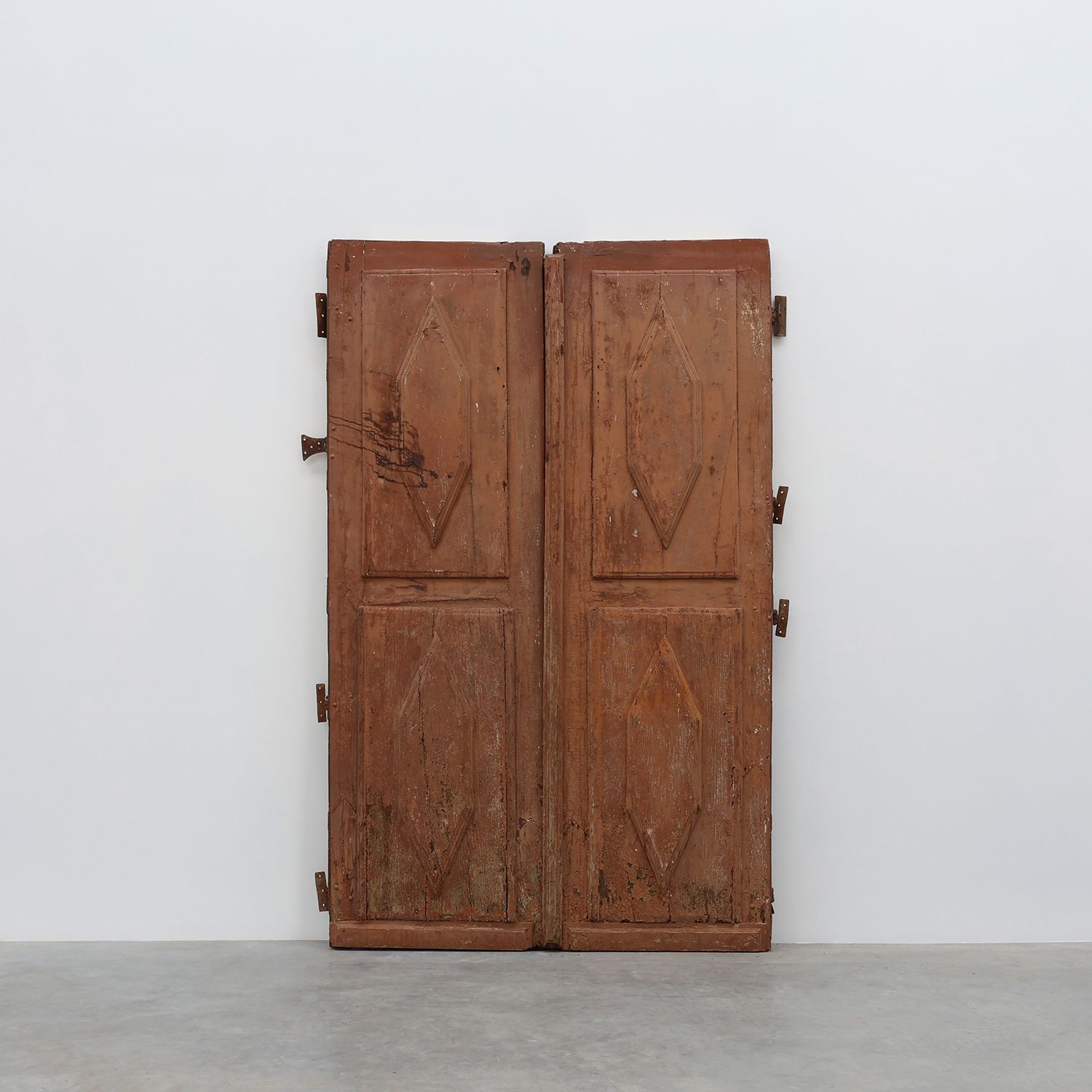 Large 17th century Monastery doors in terracotta lacquered oak, Portugal-img